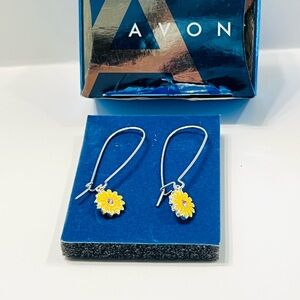 Avon Silver Earrings with Yellow Floral Charm